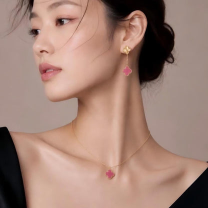 [LUCKY LOVE] NEW CLOVER 15MM PINK ENAMEL NECKLACE