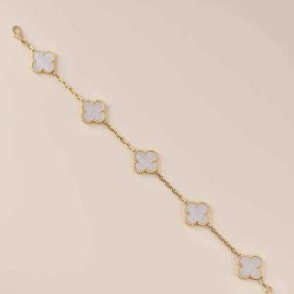 [LUCKY LOVE]CLOVER  5 MOTIF WHITE MOP BRACELET