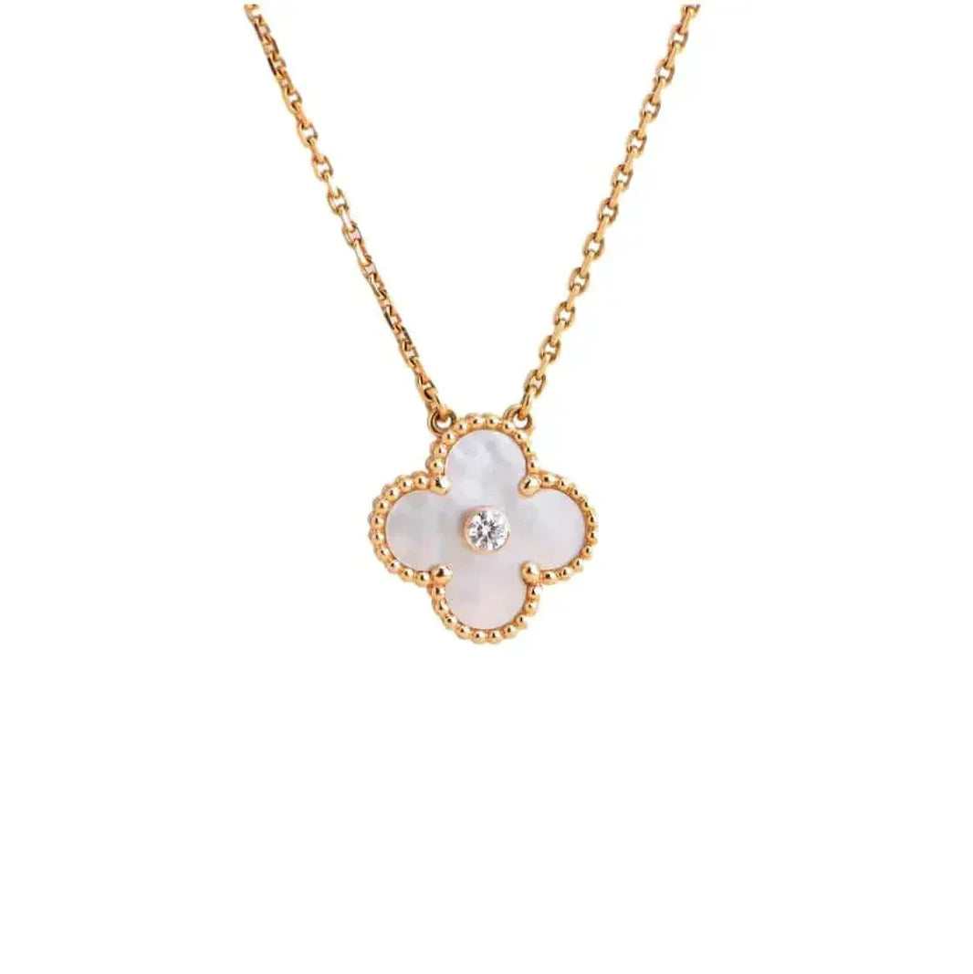 [LUCKY LOVE]CLOVER 15MM DIAMOND WHITE FRITILLARIA NECKLACE