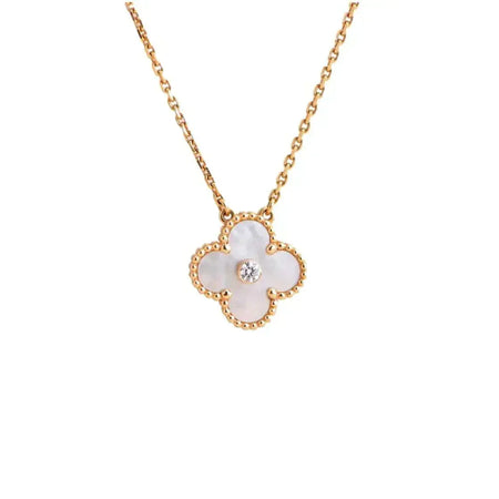 [LUCKY LOVE]CLOVER 15MM DIAMOND WHITE FRITILLARIA NECKLACE