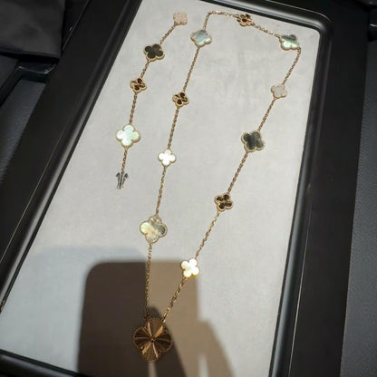 [LUCKY LOVE]DETACHABLE CLOVER 15(11+4) FLOWER ROSE GOLD NECKLACE SET