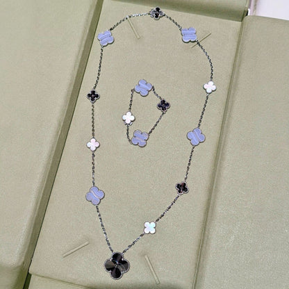 [LUCKY LOVE]DETACHABLE CLOVER 15(11+4) FLOWER SILVER NECKLACE SET