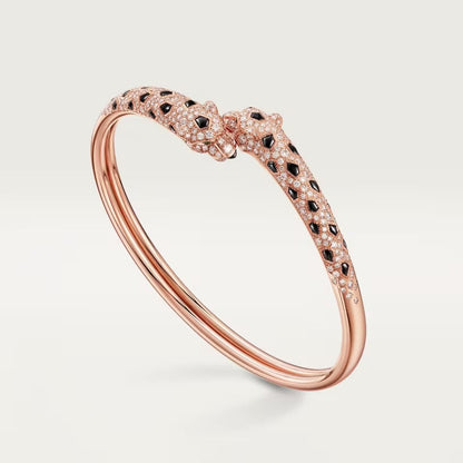 [LUCKY LOVE]PANTHERE DOUBLE HEADED HALF DIAMOND OPEN BRACELET