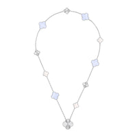 [LUCKY LOVE]DETACHABLE CLOVER 15(11+4) FLOWER SILVER NECKLACE SET