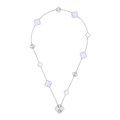 [LUCKY LOVE]DETACHABLE CLOVER 15(11+4) FLOWER SILVER NECKLACE SET