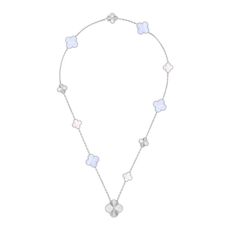 [LUCKY LOVE]DETACHABLE CLOVER 15(11+4) FLOWER SILVER NECKLACE SET