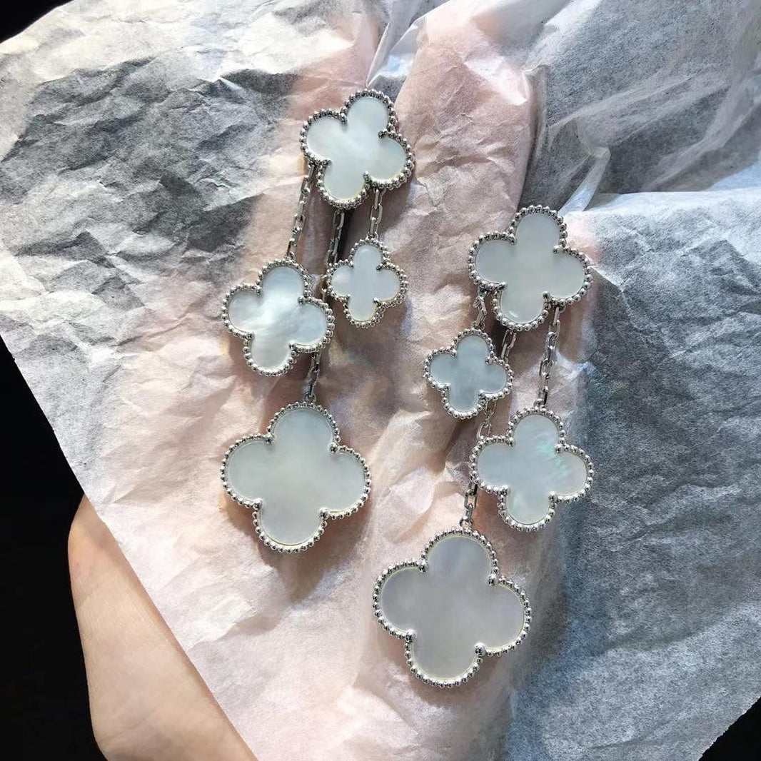 [LUCKY LOVE]CLOVER EARRINGS WHITE MOP 4 MOTIFS SILVER