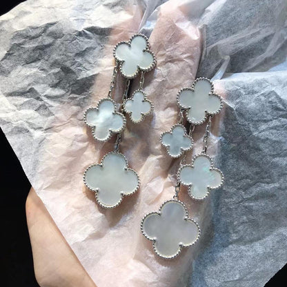 [LUCKY LOVE]CLOVER EARRINGS WHITE MOP 4 MOTIFS SILVER