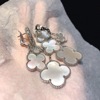 [LUCKY LOVE]CLOVER EARRINGS WHITE MOP 4 MOTIFS SILVER