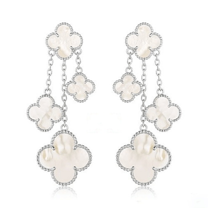 [LUCKY LOVE]CLOVER EARRINGS WHITE MOP 4 MOTIFS SILVER