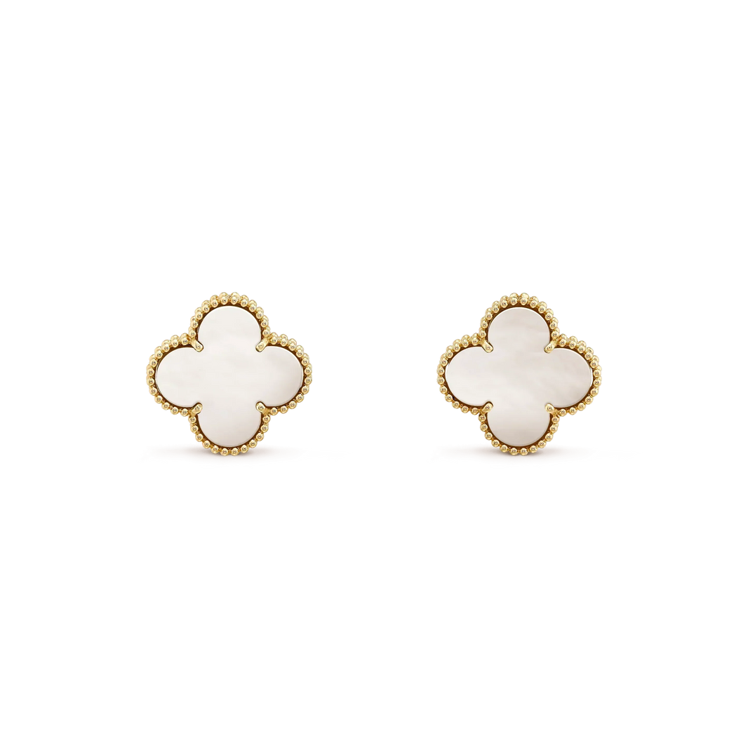 [LUCKY LOVE]CLOVER MEDIUM 1 MOTIFS  WHITE MOP STUD EARRINGS