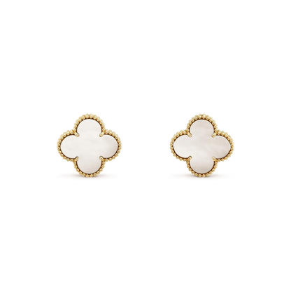 [LUCKY LOVE]CLOVER MEDIUM 1 MOTIFS  WHITE MOP STUD EARRINGS