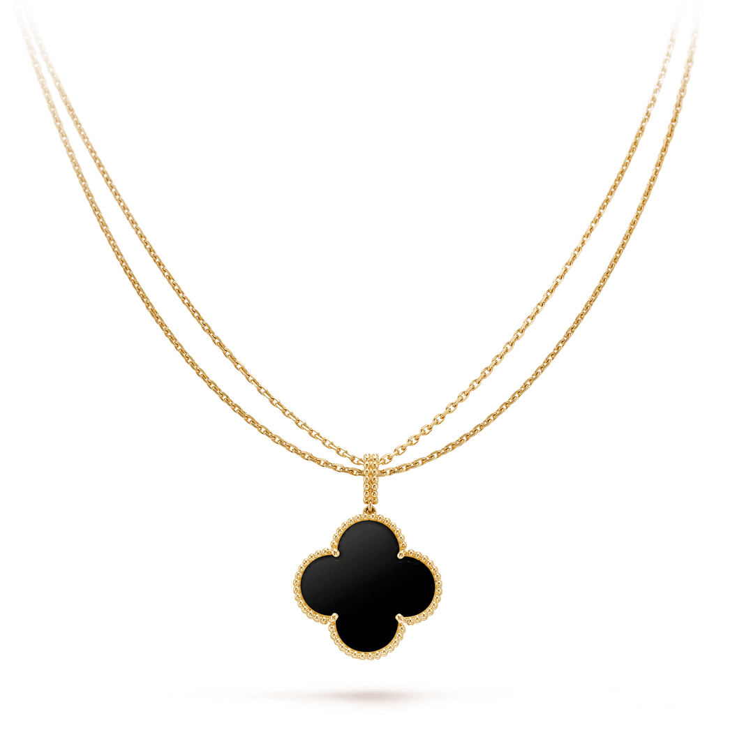 [LUCKY LOVE]CLOVER 25MM GOLD ONYX BIG CLOVER NECKLACE