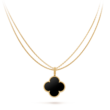 [LUCKY LOVE]CLOVER 25MM GOLD ONYX BIG CLOVER NECKLACE