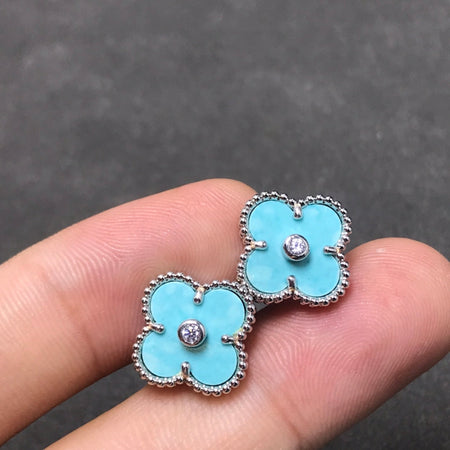 [LUCKY LOVE]CLOVER 1 DIAMOND BLUE SKY SILVER EARRINGS