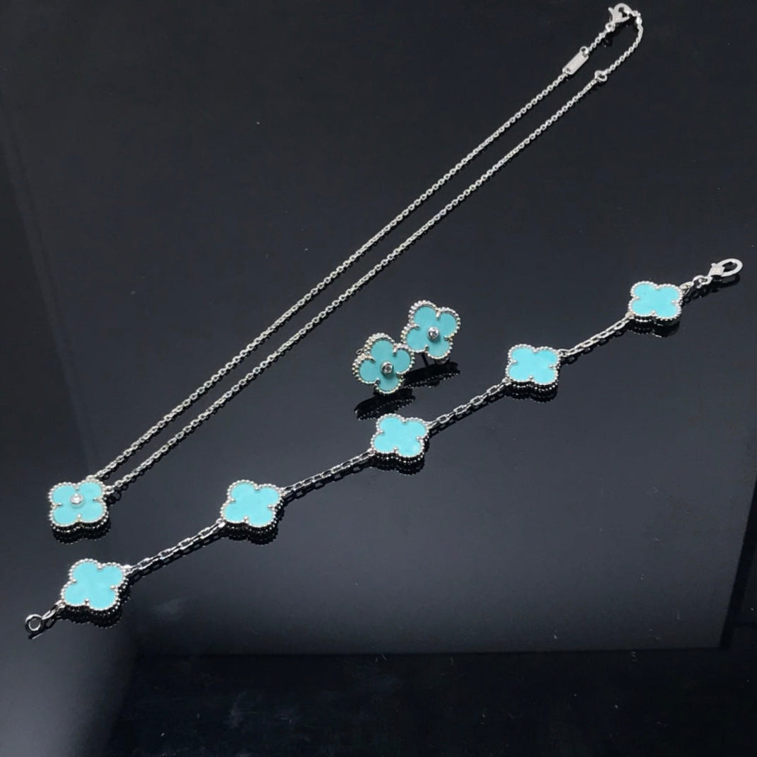 [LUCKY LOVE]CLOVER 1 DIAMOND BLUE SKY SILVER EARRINGS