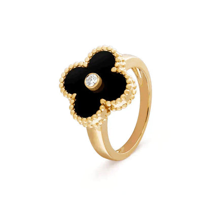 [LUCKY LOVE]CLOVER ONYX RING GOLD DIAMOND