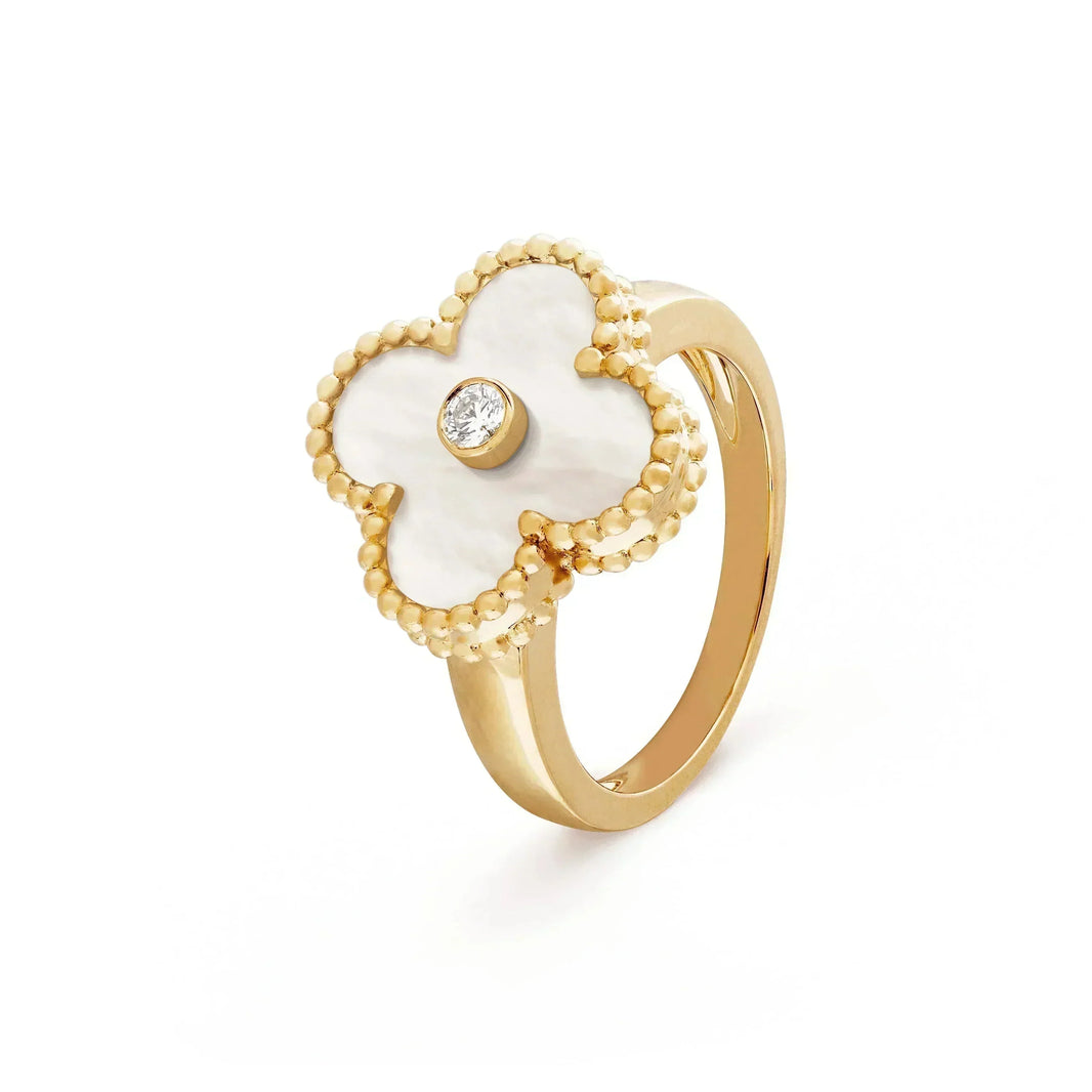 [LUCKY LOVE]CLOVER PINK MOP RING GOLD DIAMOND